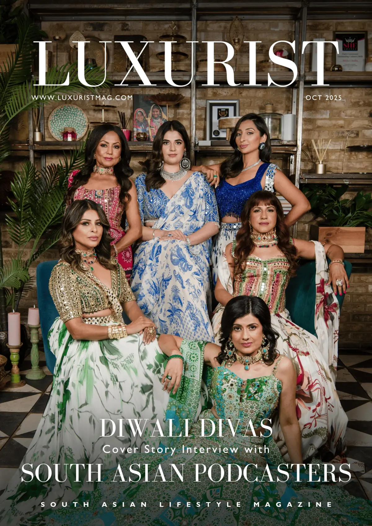 Resham Ahdan on the cover of Luxurist Magazine — Diwali Divas 2025, South Asian Podcasters