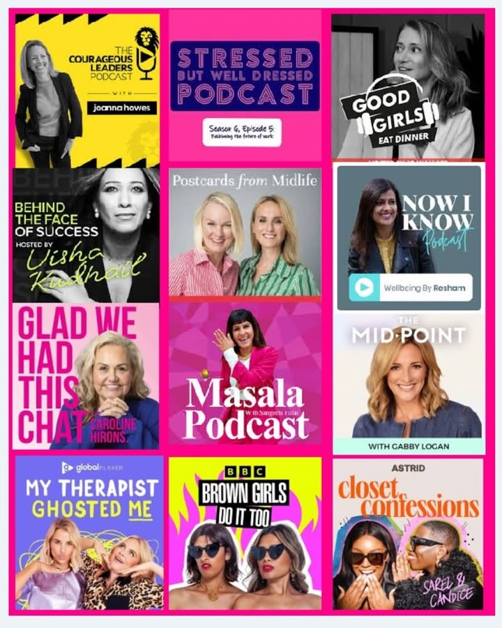 Resham's podcast appearances — Courageous Leaders, Stressed But Well Dressed, Good Girls Eat Dinner, Masala Podcast, The Mid-Point, Brown Girls Do It Too and more